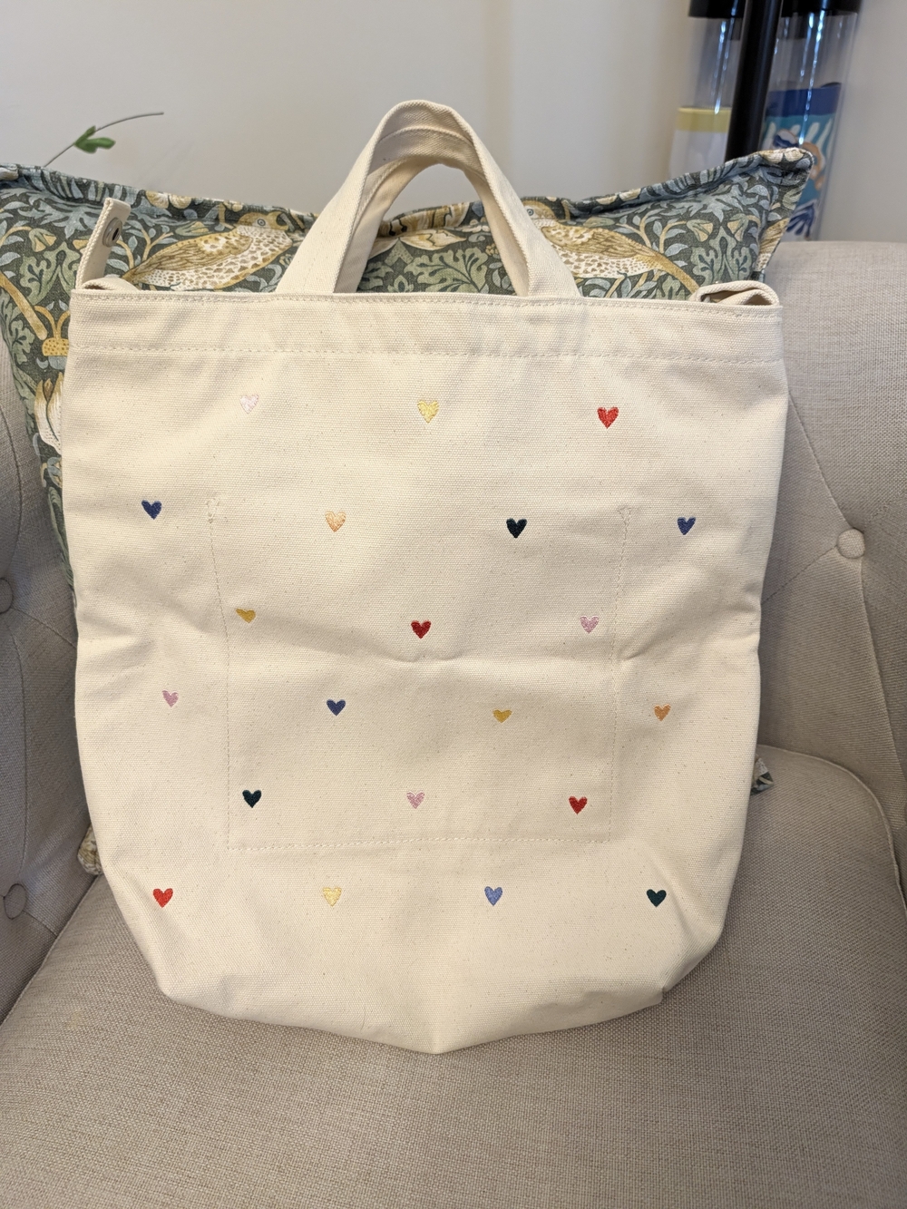 Baggu Canvas Heart Embroidered Tote Bag - Cream